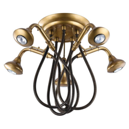 Laevalgusti, laelamp Lussole LSP-9755. Ebatavaline ja omapärane laelambi mudel firmalt Lussole. Korpuse värvus - pronks. Pirni tüüp - 5*Gu10, max. 50W, pirnid kaasas. Laius - 60 cm. Pikkus - 47 cm. Stiil - Loft, tööstuslik, vintage.