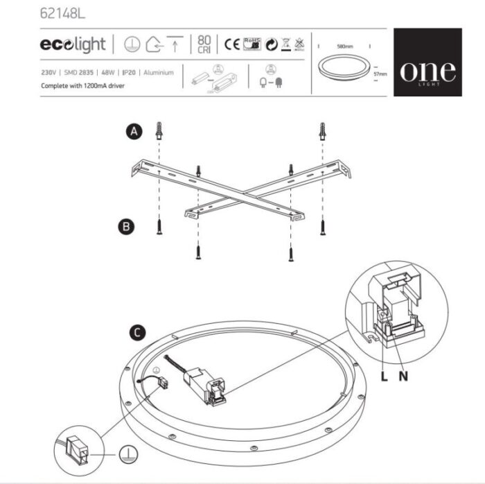 LED valgusti laevalgusti OneLight 62148L LightConcept skeem