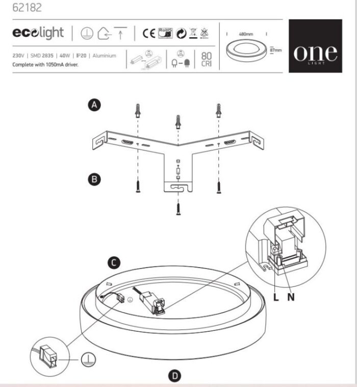 LightConcept Laelamp Laevalgusti 62182 OneLight skeem