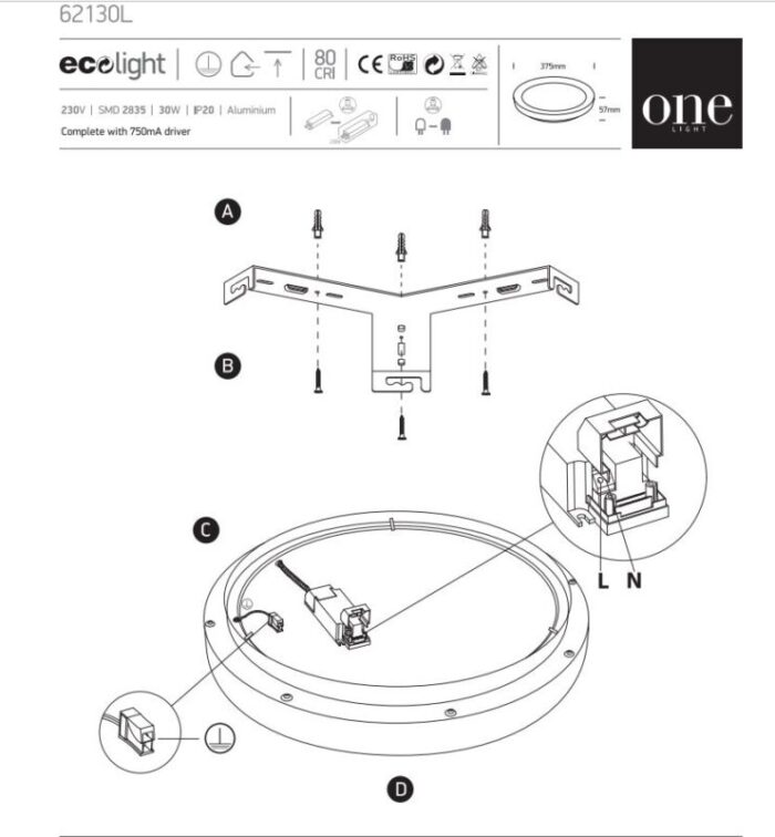 LightConcept Laevalgusti Laelamp 62130L OneLight skeem