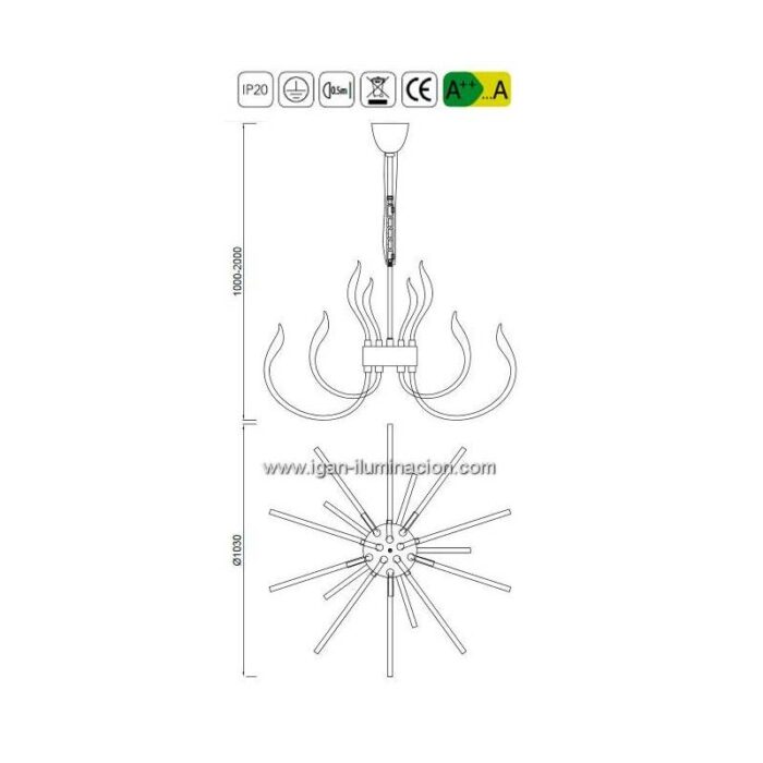 mantra versailles pendant lamp led 256w chrome