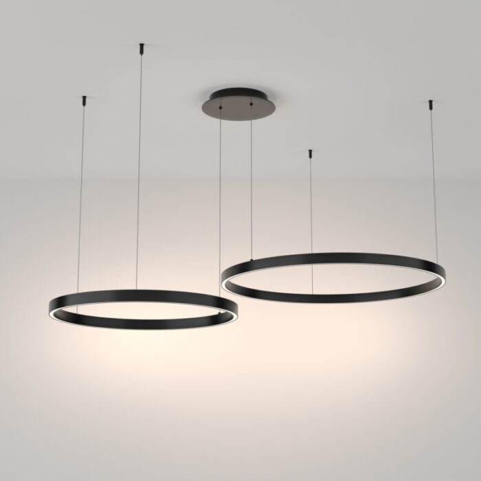 LED Lühter  Rim MOD058PL-L74B4K. Maytoni, Saksamaa. LED 88W. Kaitseaste: IP 20. Pikkus: 120 cm.  Kõrgus: 100 cm. Diameter 80 cm. Korpuse materjal: Alumiinium. Värv: Must.