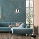 Interior of living room with blue sofa 3d rendering