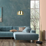 Interior of living room with blue sofa 3d rendering