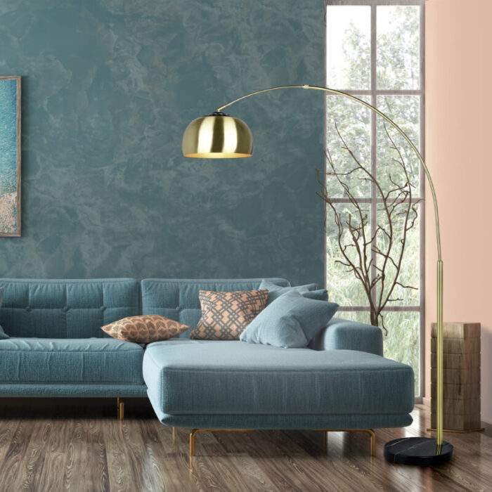 Interior of living room with blue sofa 3d rendering