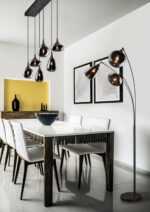 Dining room in light gray colors. Illustration AI Generative