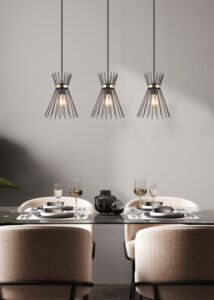 Contemporary minimalist design interior, close up of dining tabl