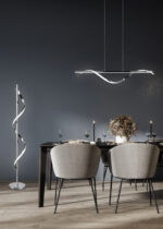 Modern concept interior of dining room with empty blue mockup wa