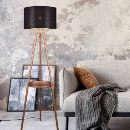 Loft style of modern apartment with gray sofa, plaid, rug, coffe