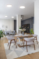 dinnig and kitchen area in minimalist modern interior design hug