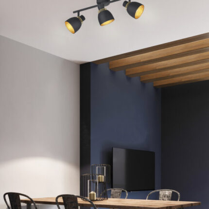 Modern sofa and dining table with iron chairs in the loft interi