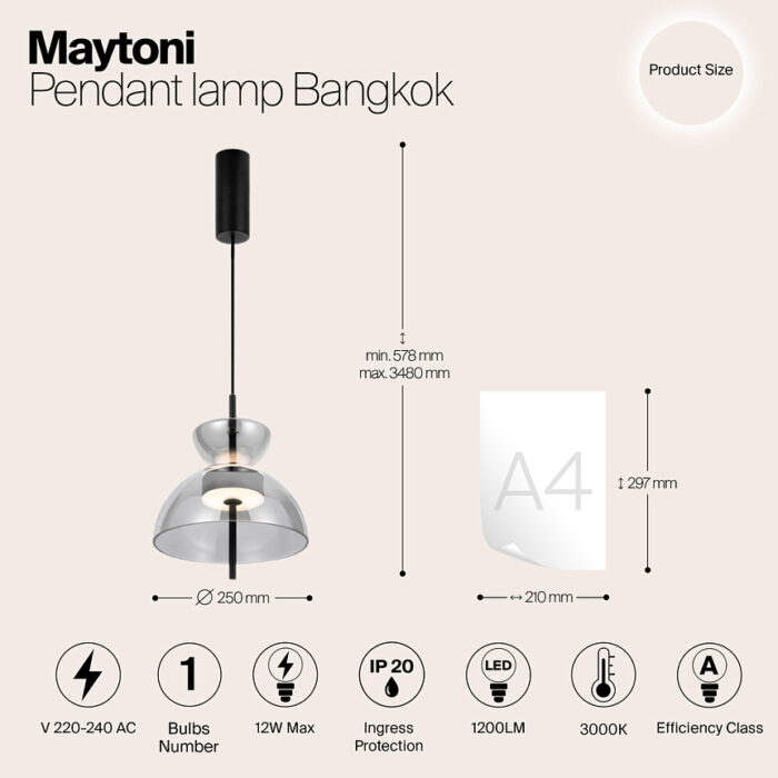 Ripplamp LED MOD185PL L6B3K5 Maytoni 12W 3000K Suitsutatud LightConcept skeem
