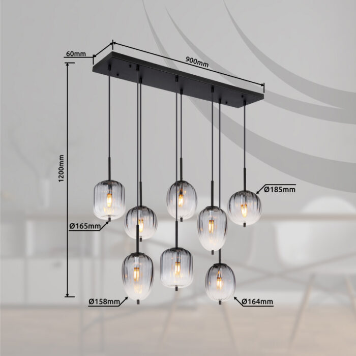 rippvalgusti Attila 15215 8 GLOBO 8 pirni E14 40W Kõrgus 120cm Must Suitsuklaas Light Concept 5