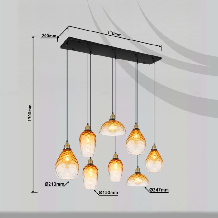 rippvalgusti Attila 15786 8H GLOBO 8 pirni E27 60W Kõrgus 130cm Must Merevaik Light Concept 5