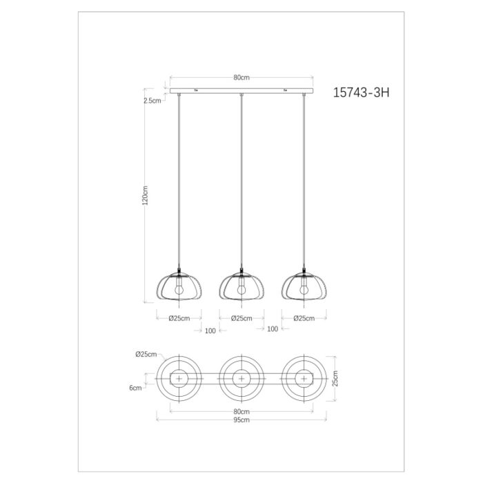 rippvalgusti Jella 15743 3H GLOBO 3 pirni E14 40W Kõrgus 120cm Must Suitsuklaas Light Concept 5