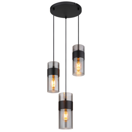 rippvalgusti Scarfina 15718 3 GLOBO 3 pirni E27 60W Kõrgus 150cm Must Suitsuklaas Light Concept
