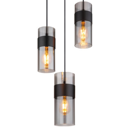 rippvalgusti Scarfina 15718 3 GLOBO 3 pirni E27 60W Kõrgus 150cm Must Suitsuklaas Light Concept 5